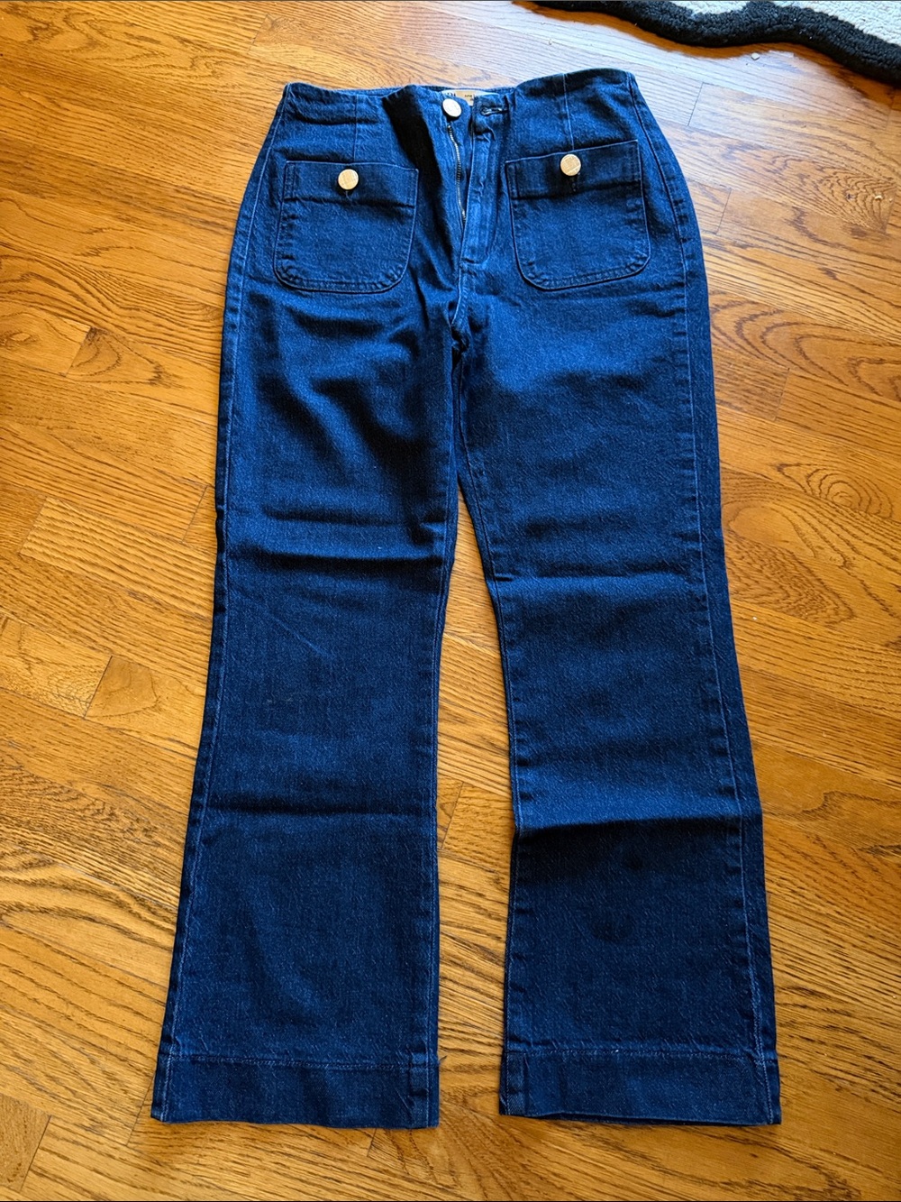 Dark Blue Women's Jeans with Front Patch Pockets
